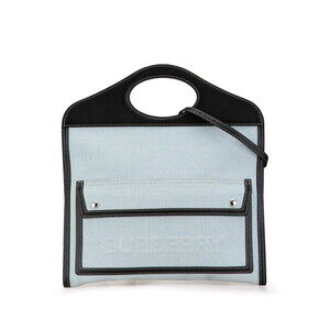 Burberry Pocket Bag Handbag Shoulder Blue Black Canvas Leather